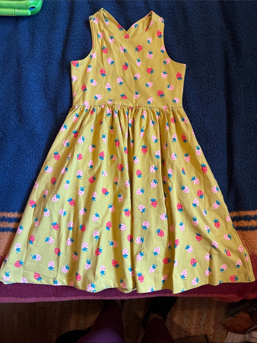 Hanna Andersson Olive Green Strawberry Print Sleeveless Dress